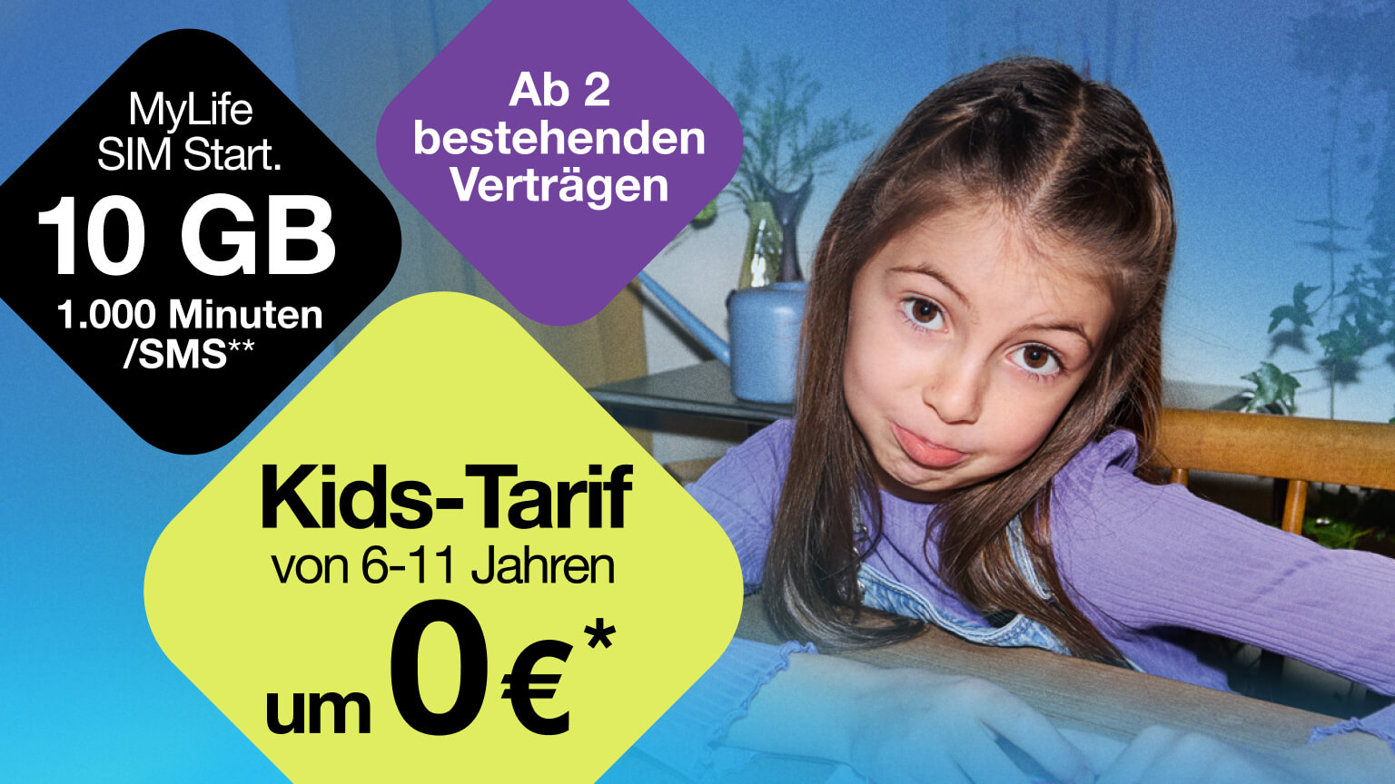Ab 2 bestehenden Verträgen gibt's den Kids-Tarif um 0 €*