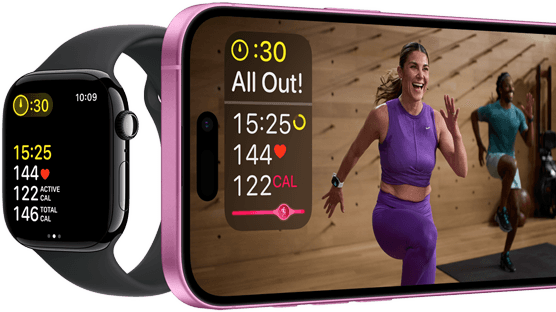 Trainingsdaten, gezeigt auf Apple Watch Series 10 und iPhone