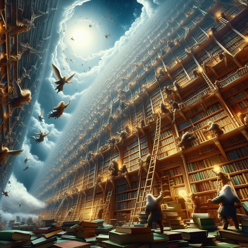 KI-Bild im Fantasy-Stil mit groartigen Lichteffekten in einer Bibliothek